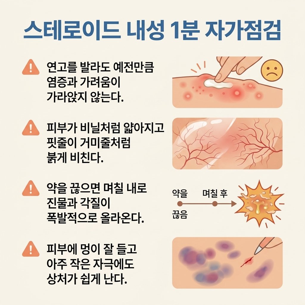 스테로이드 내성 피부위축 모세혈관확장 탈스테로이드 증상 자가진단