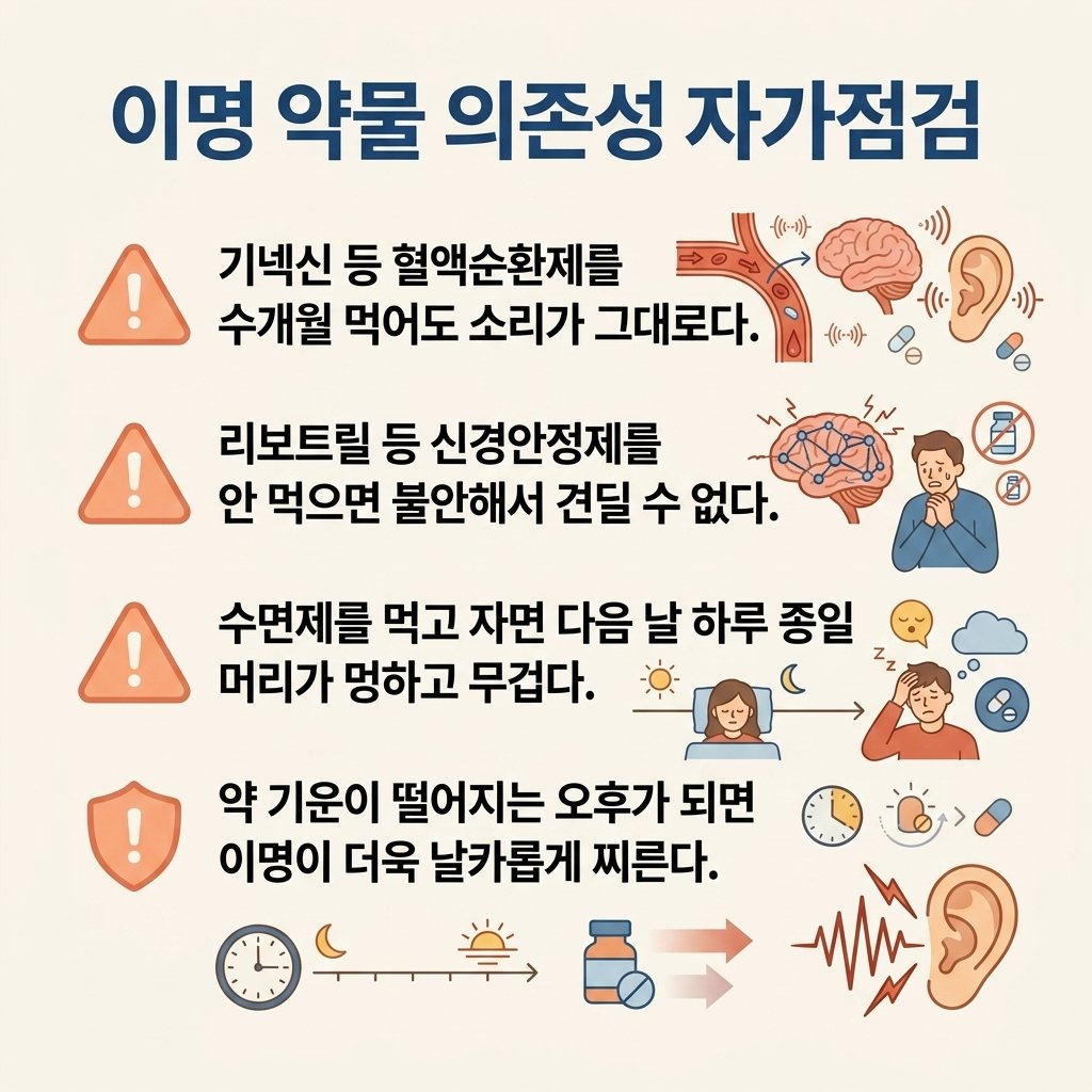 이명 약물 의존성 부작용 자가진단 기넥신 리보트릴 수면제