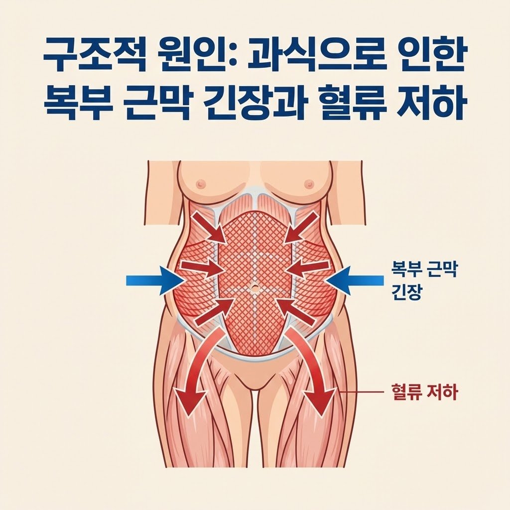 복부 근막 긴장과 혈류 저하 기전