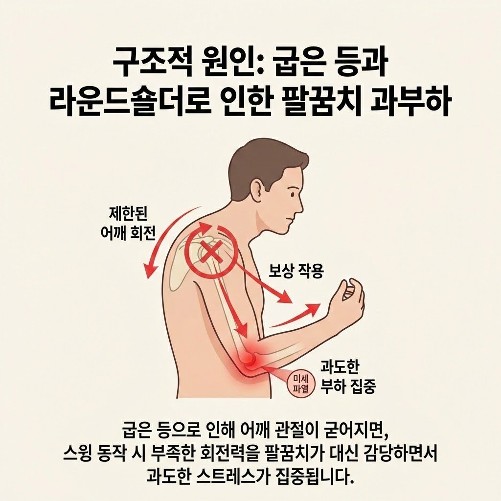 라운드숄더 골프 엘보 구조적 원인 이미지
