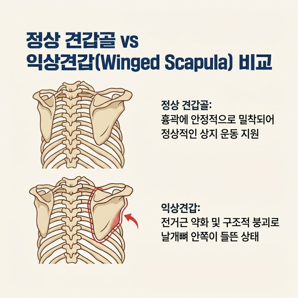 정상 견갑골 익상견갑 비교