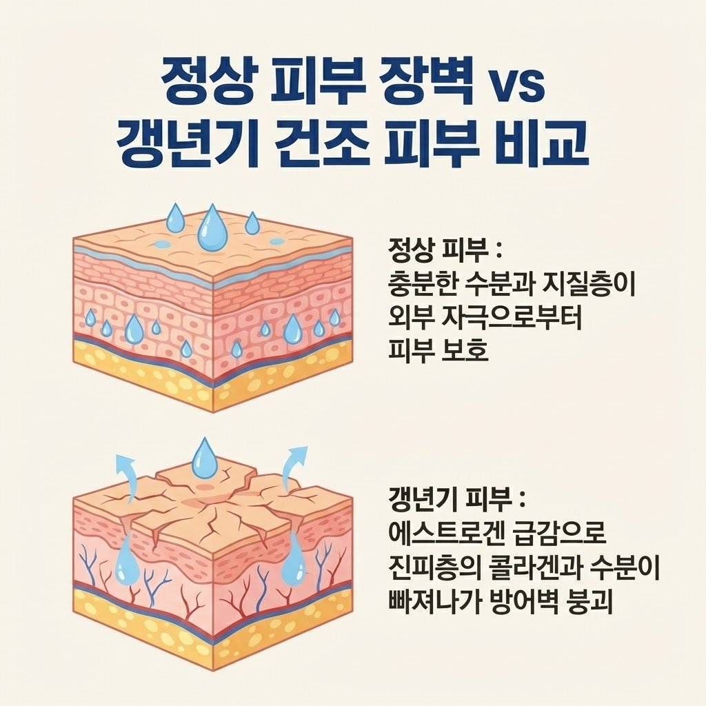 정상 피부 갱년기 피부 건조 피부 장벽 붕괴