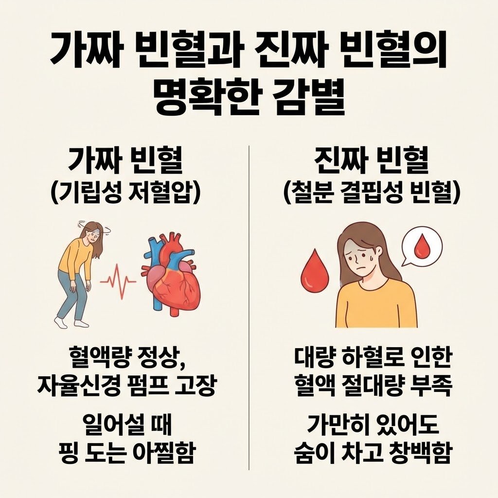 가짜 빈혈 진짜 빈혈 차이 기립성 저혈압 철분 결핍성 빈혈