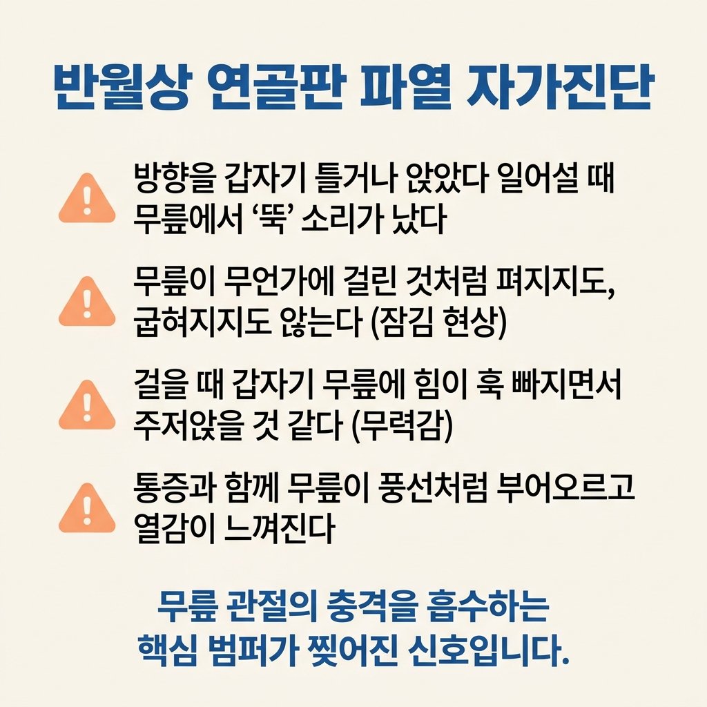 반월상 연골판 파열 자가진단 무릎 뚝 소리 잠김 무력감
