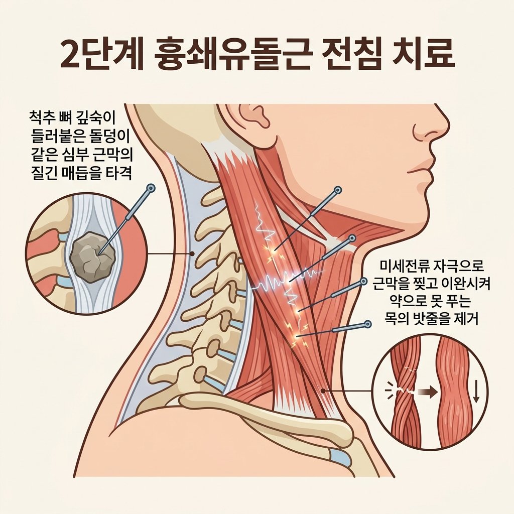 흉쇄유돌근 전침 치료 체성이명 거북목 심부근막 이완