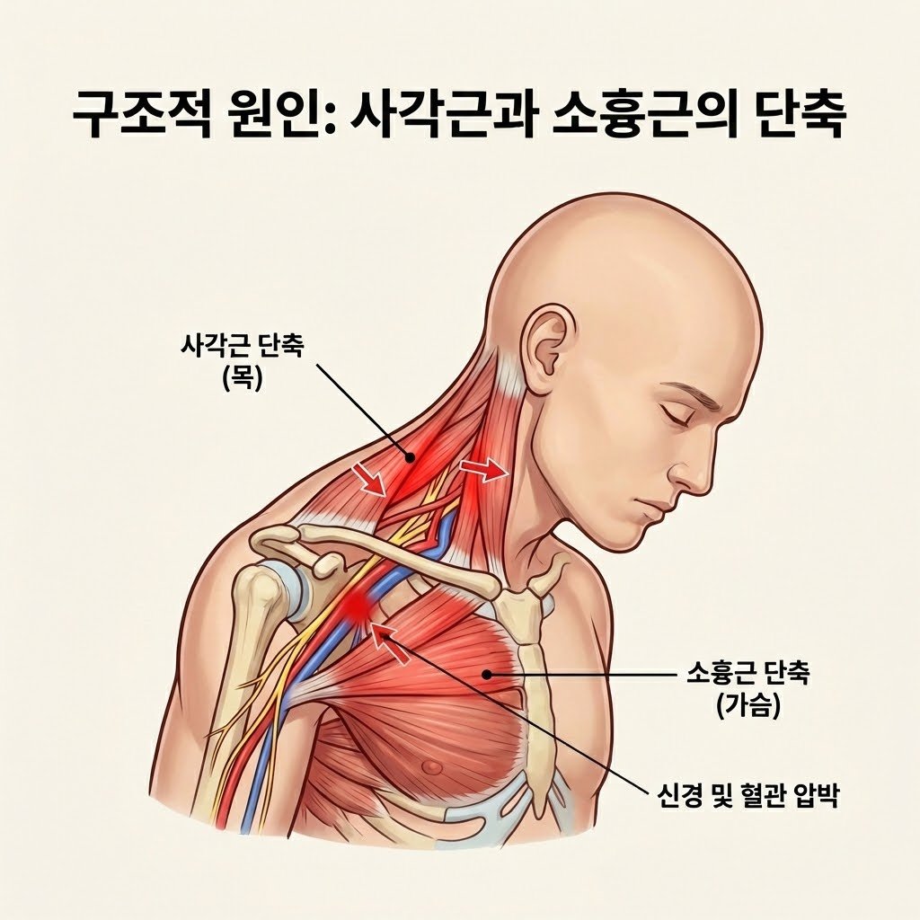 사각근 소흉근 단축 흉곽출구 압박 이미지