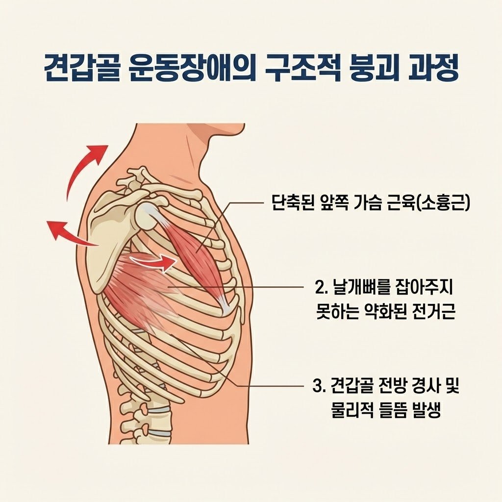 견갑골 운동장애 전거근 약화 소흉근 단축