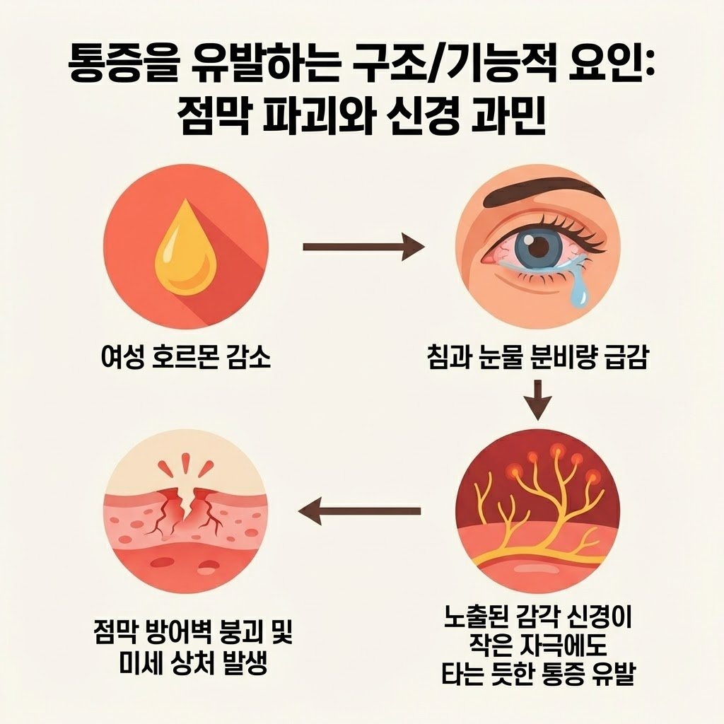 호르몬 감소 침 눈물 분비 저하 점막 파괴 신경 과민