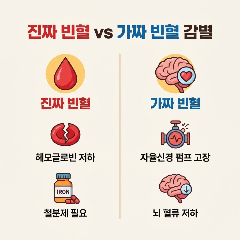 진짜 빈혈 가짜 빈혈 감별 기립성 저혈압 철분결핍성 빈혈