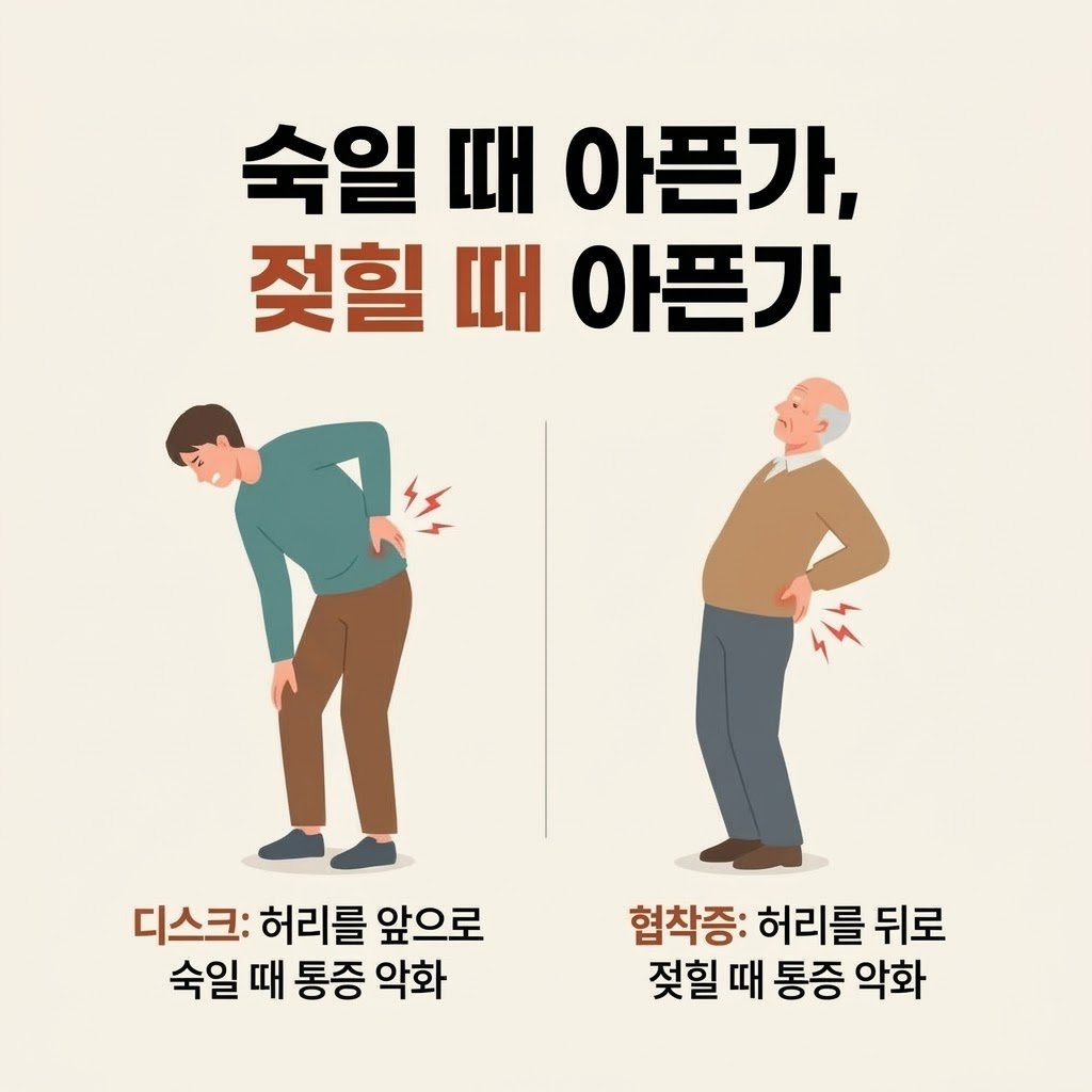 허리 디스크 협착증 증상 차이 감별법 간헐적 파행