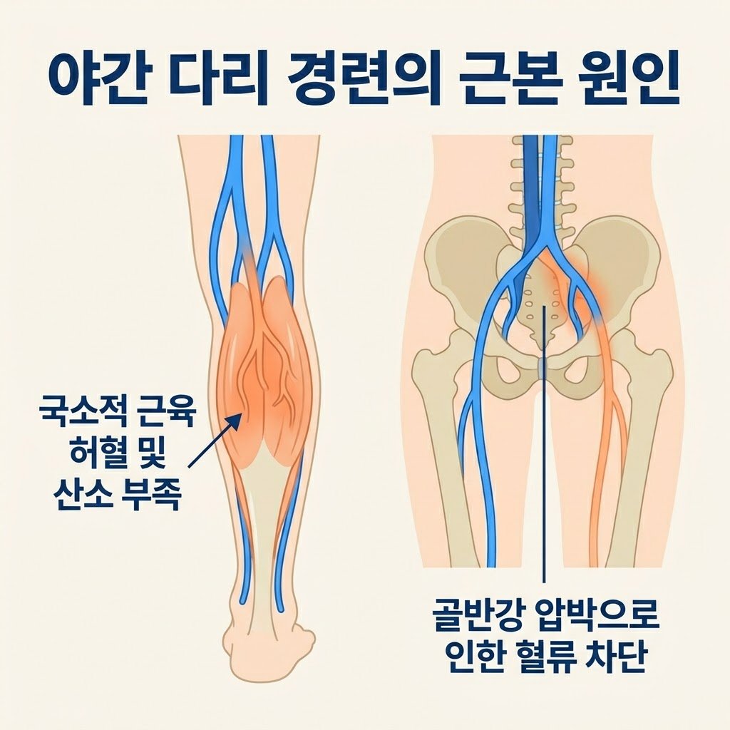 야간 다리 경련 종아리 쥐나는 이유 근육 허혈