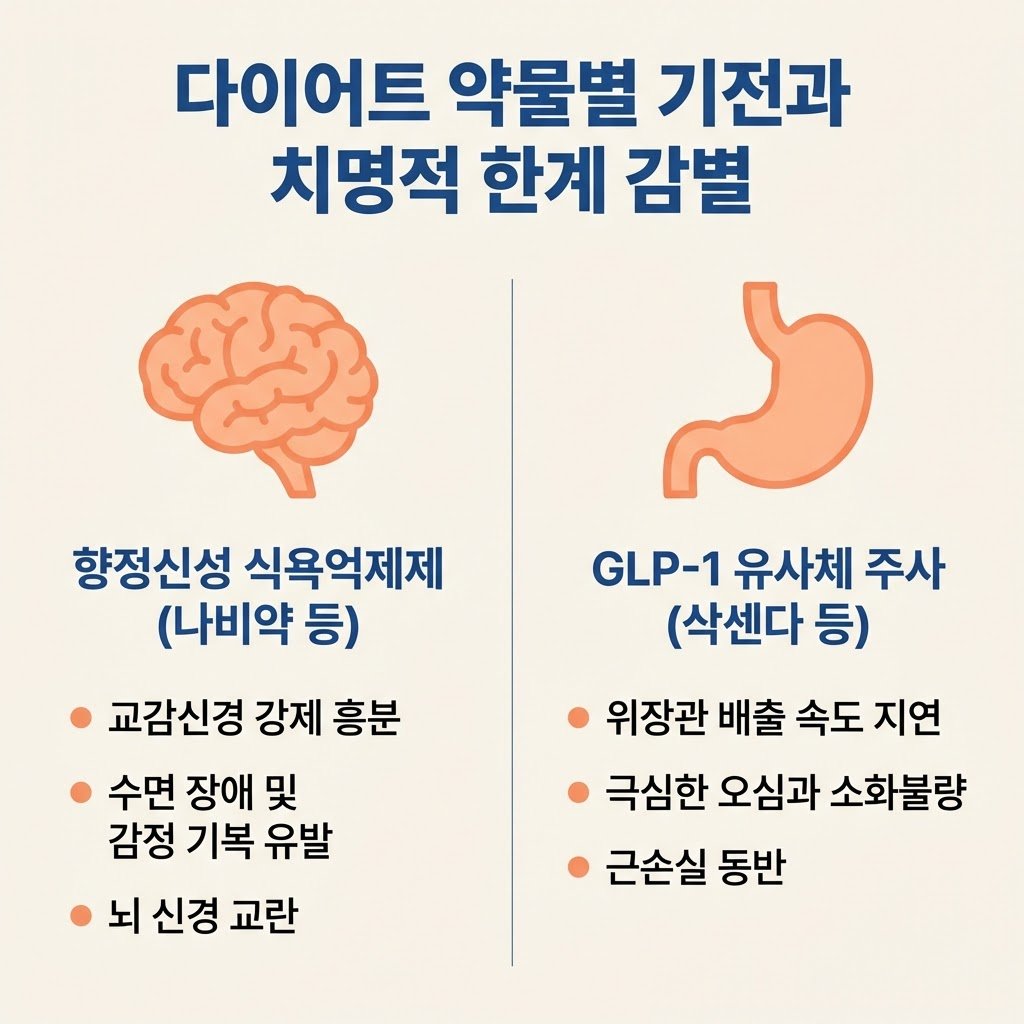 다이어트 약물 종류 펜터민 나비약 삭센다 부작용 감별