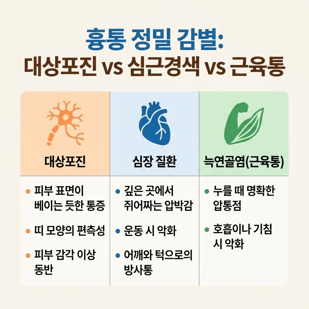 가슴통증 감별 대상포진 심근경색 늑연골염 차이