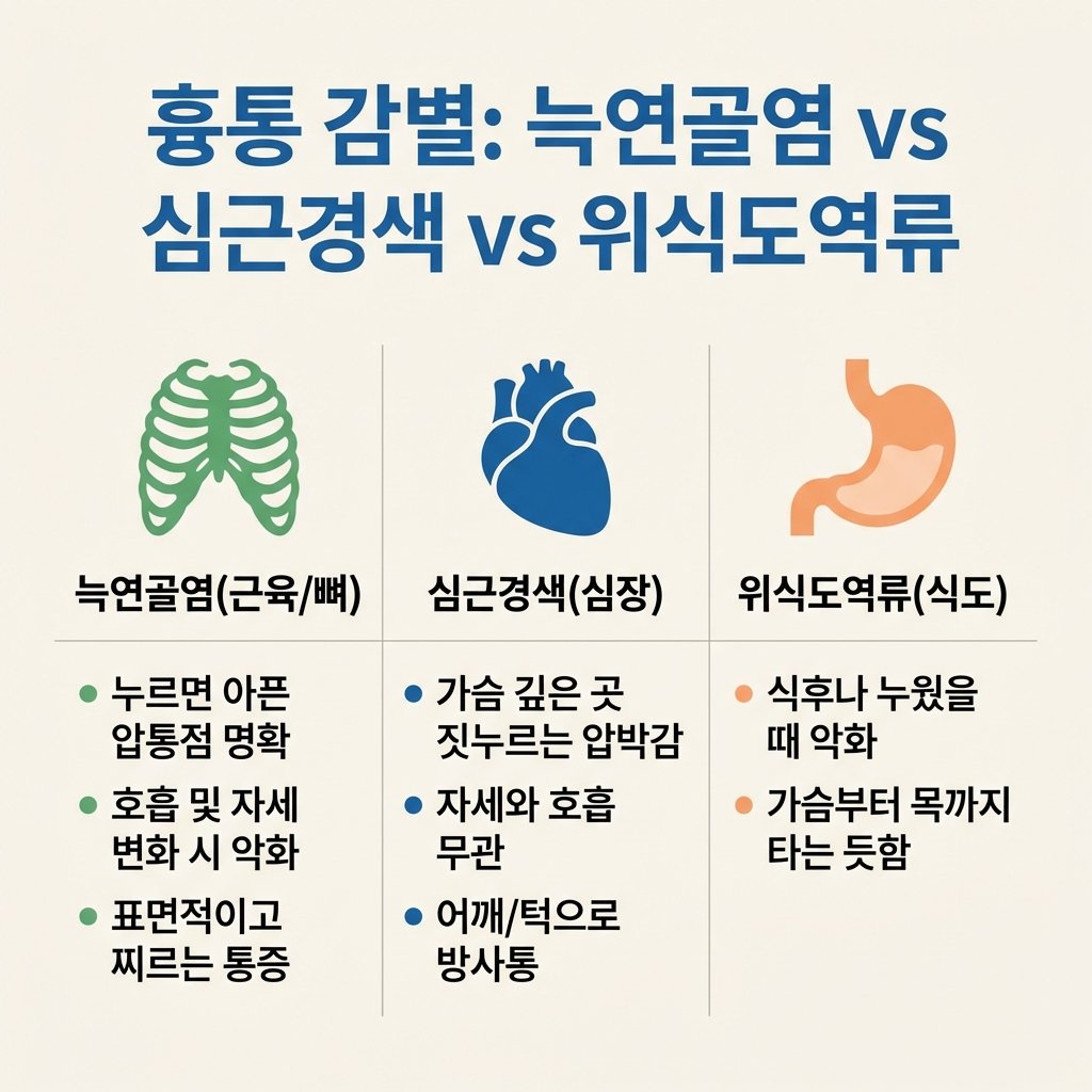 흉통 원인 감별 늑연골염 심근경색 역류성식도염
