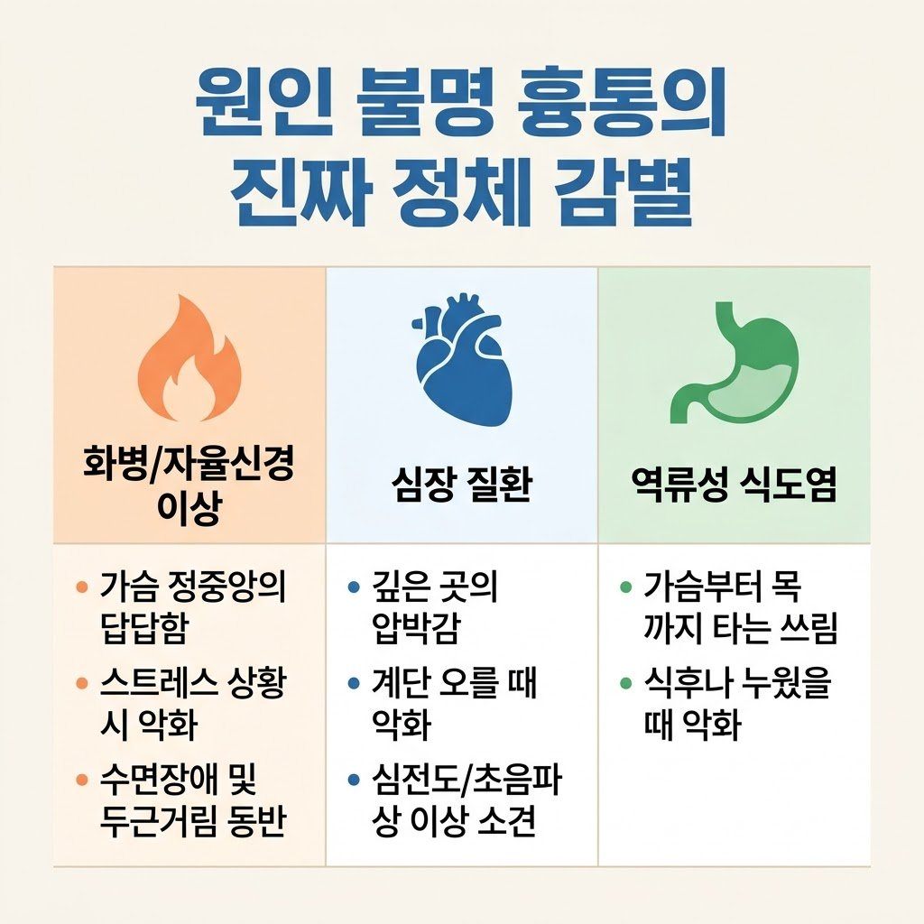 흉통 원인 감별 화병 심장질환 역류성식도염