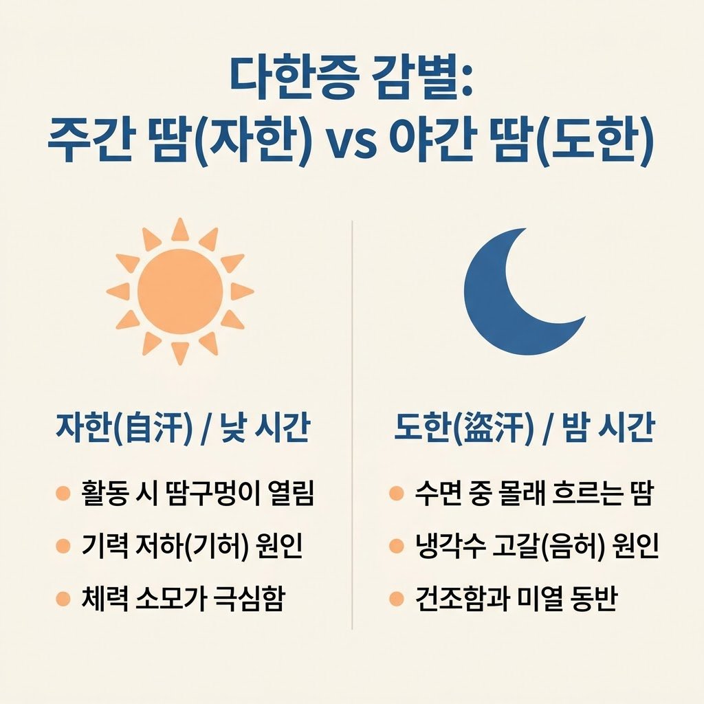자한 도한 차이 감별 주간 땀 야간 땀 기허 음허