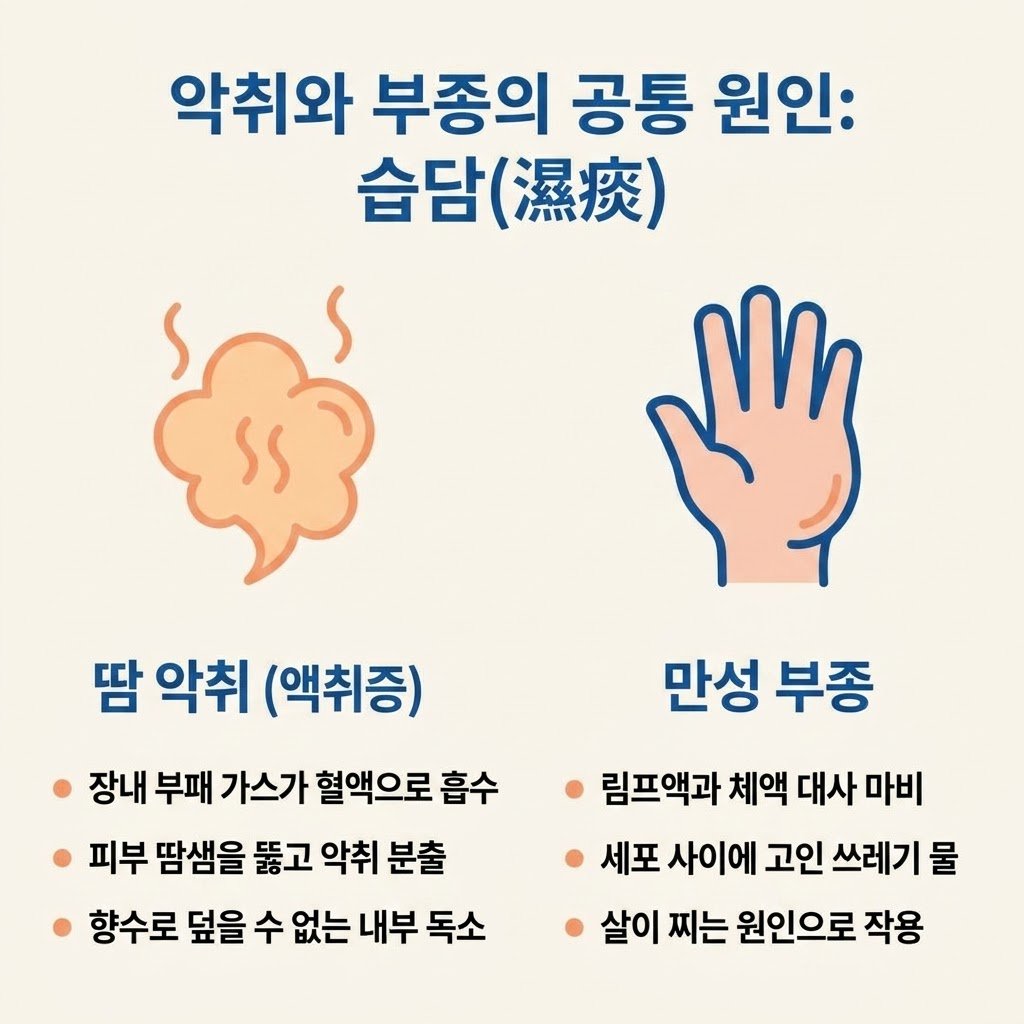 땀 악취 액취증 원인 만성 부종 림프 순환 장애 습담