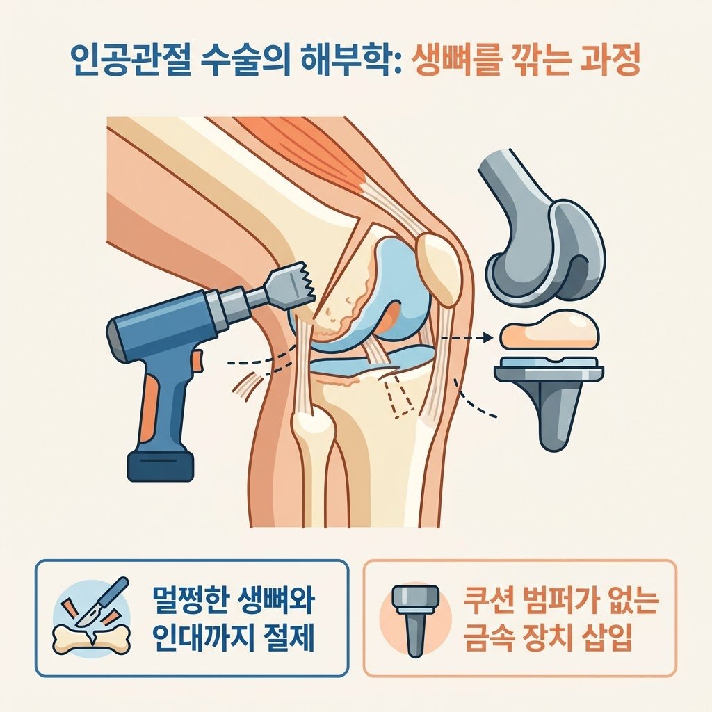 인공관절 수술 과정 뼈 절제 금속 치환물 삽입 해부학