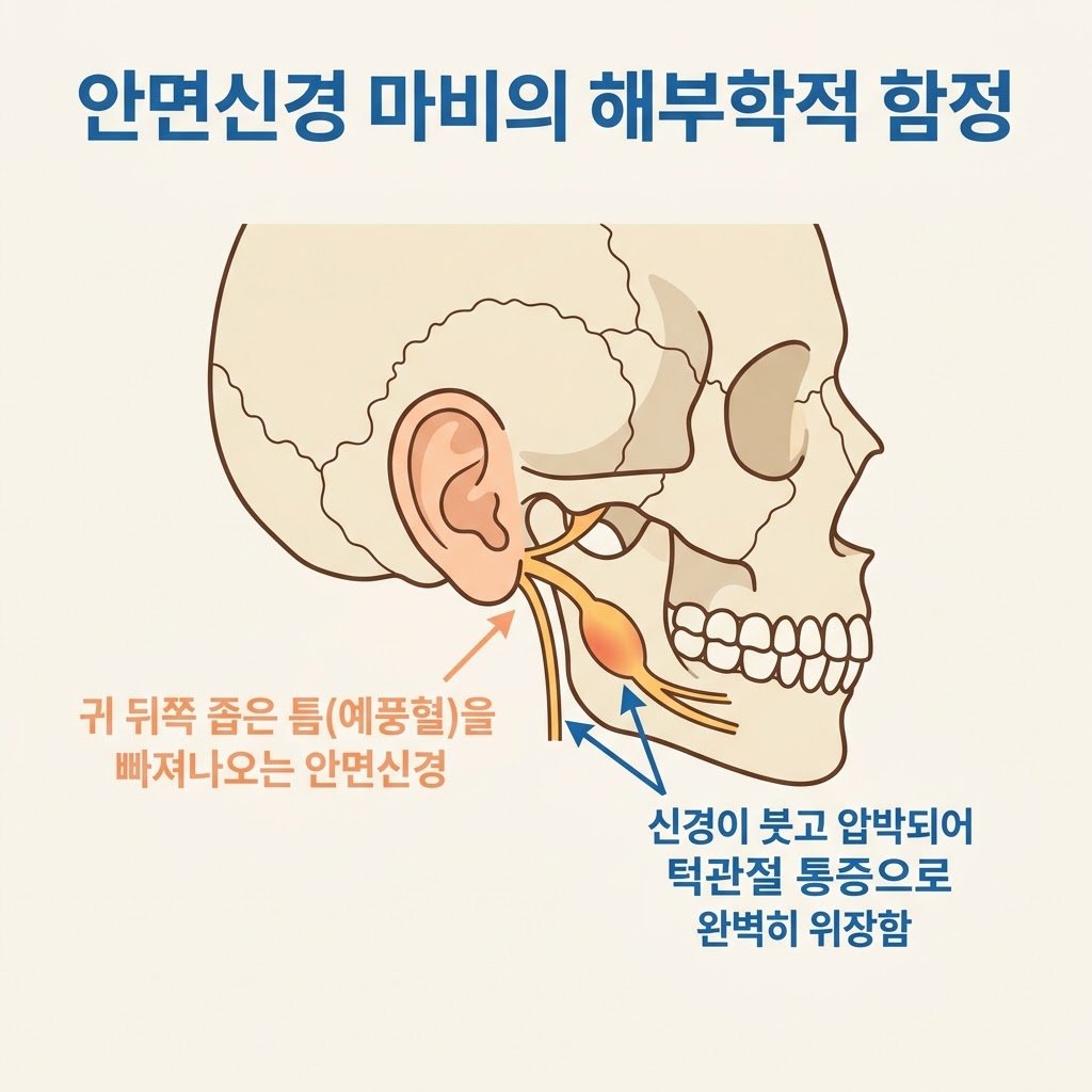 안면신경 해부학 예풍혈 턱관절 통증 위장 지시선