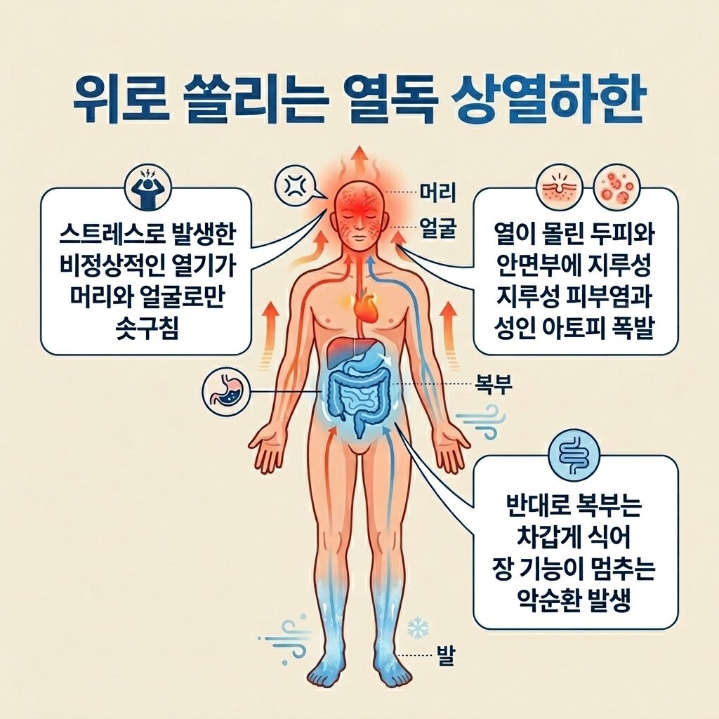 상열하한 증상 안면홍조 두피열 지루성피부염 수족냉증 해부학
