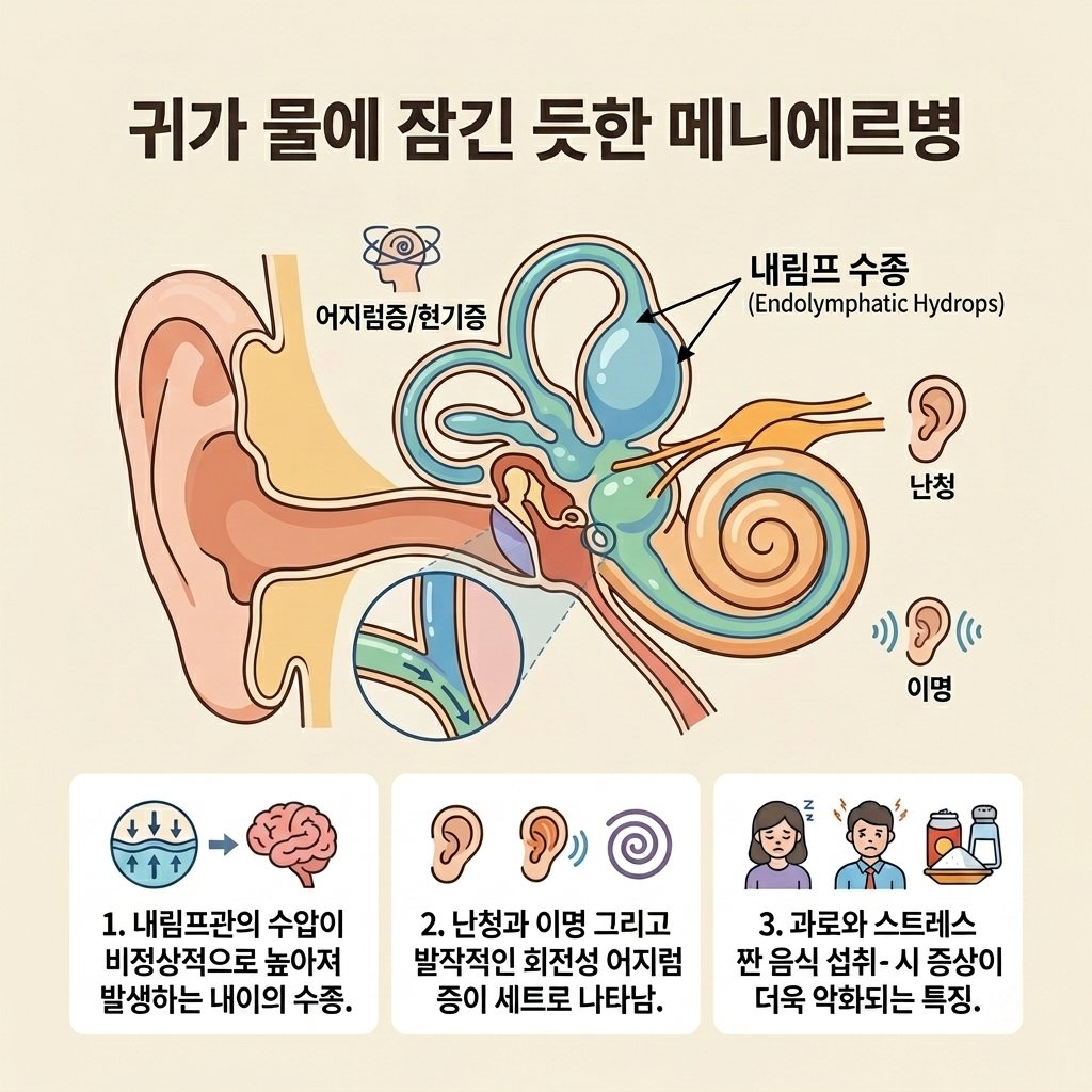 메니에르병 증상 내림프수종 어지럼증 이충만감 난청