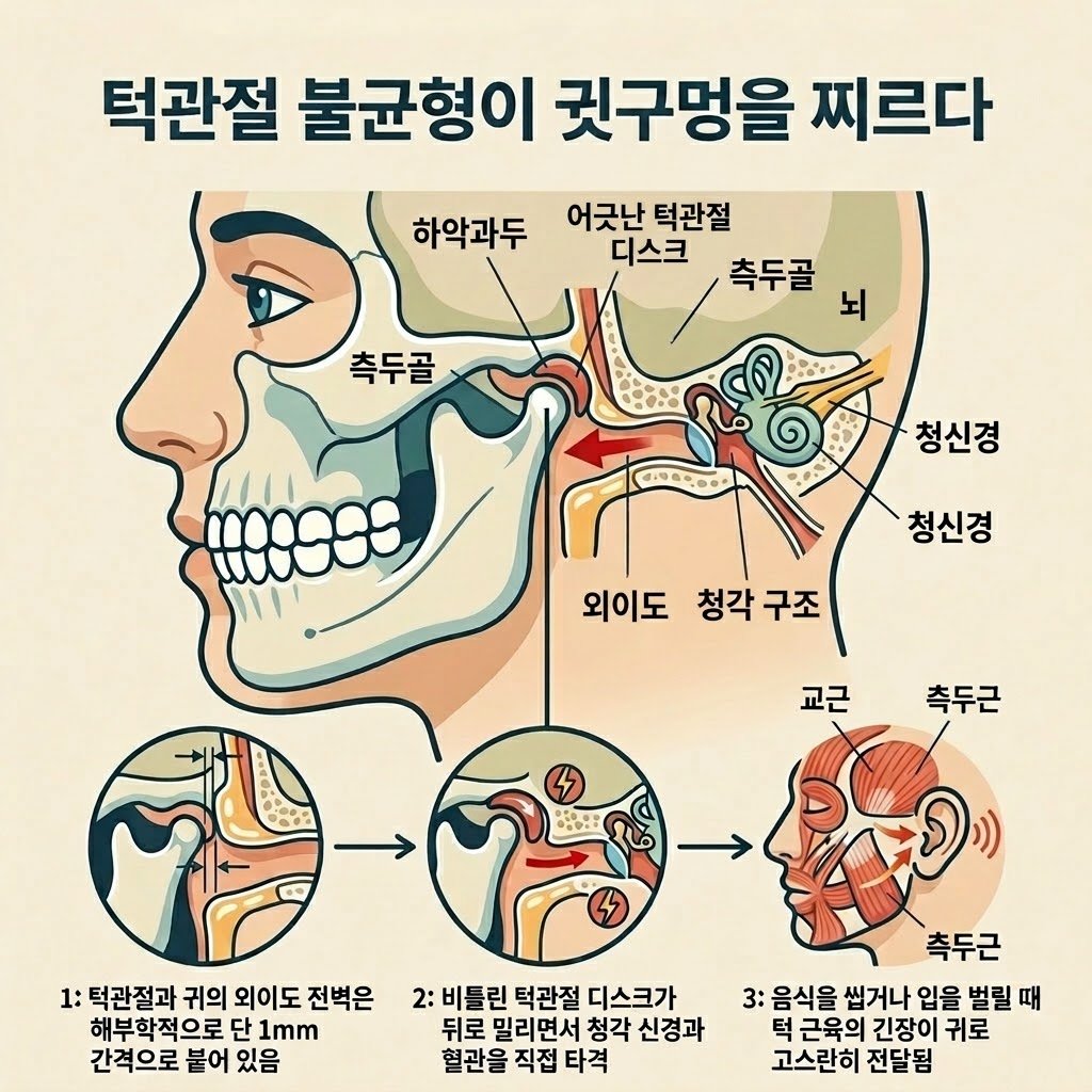 턱관절 장애 이명 TMJ 외이도 신경 타격 턱소리