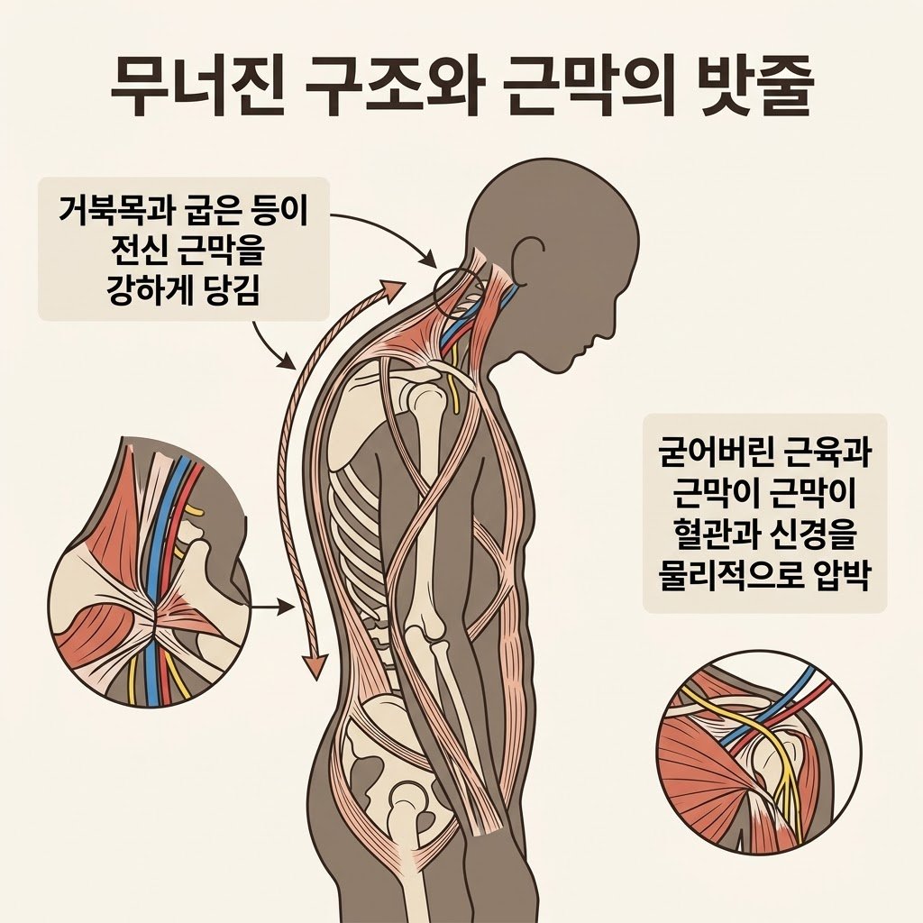 근막경선해부학 거북목 굽은등 전신통증 근막 유착 압박