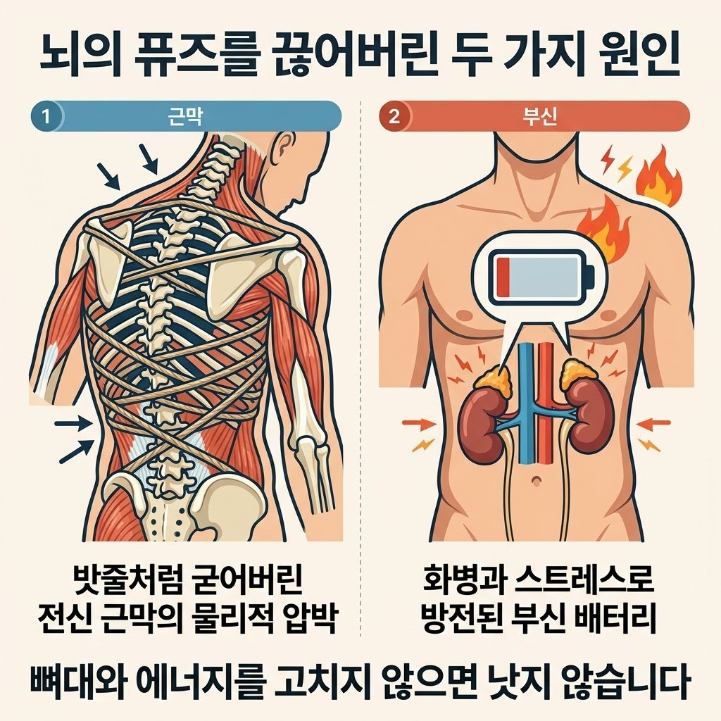 섬유근육통 원인 체형불균형 거북목 부신피로 진액고갈