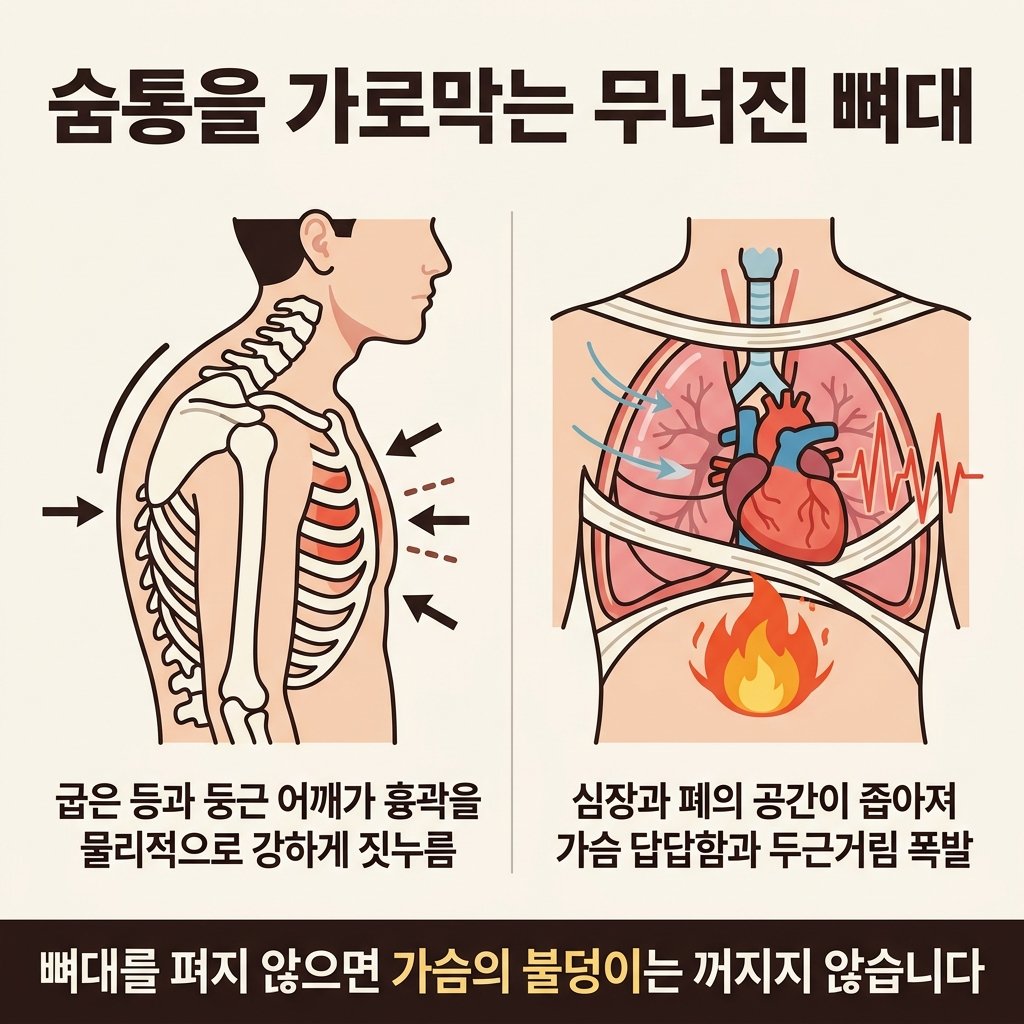 화병 체형불균형 거북목 라운드숄더 흉곽 압박 호흡곤란