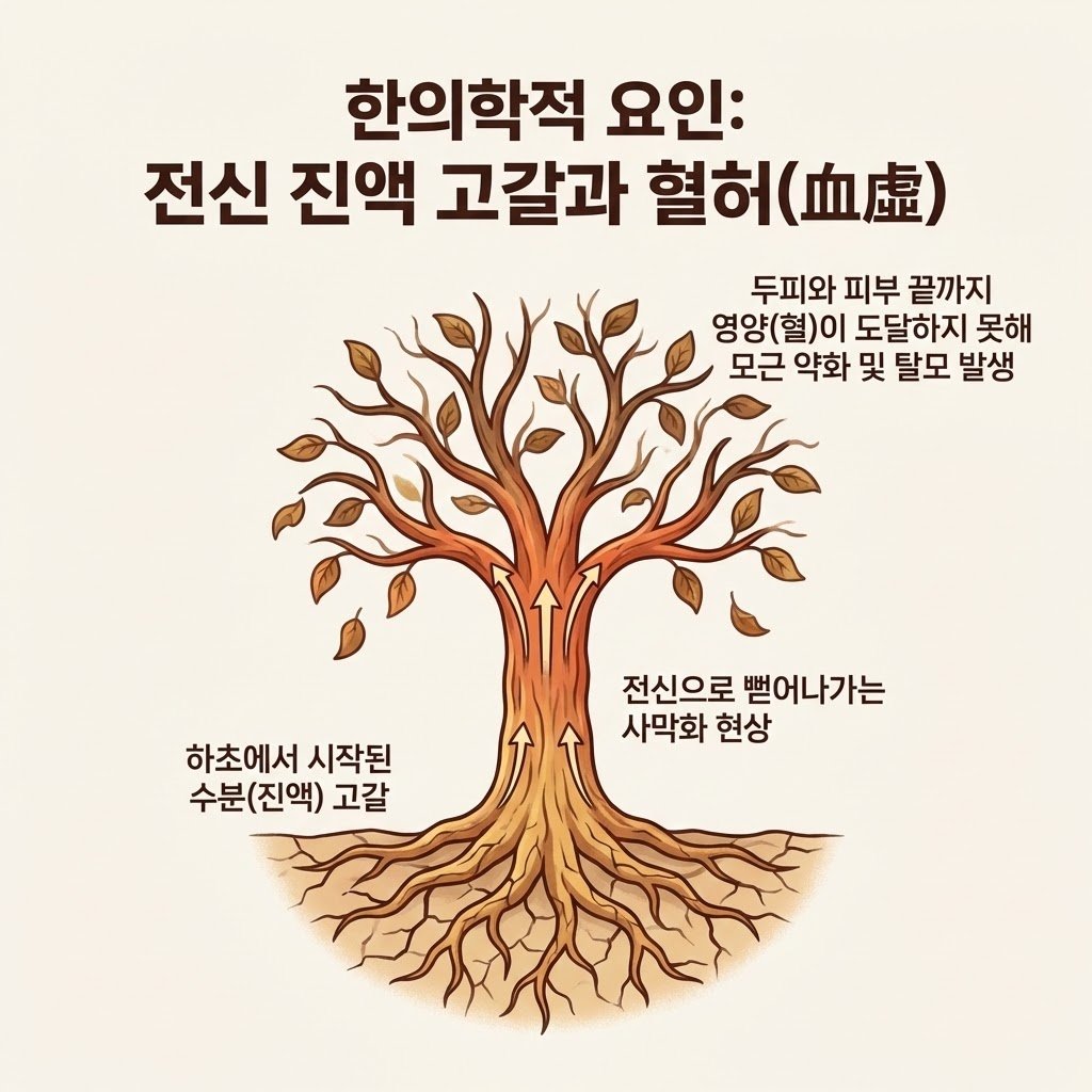 진액 고갈 사막화 여성 탈모 원인 두피 열