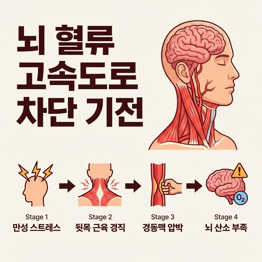 뇌 혈류 감소 기전 경동맥 압박 뒷목 근육 경직