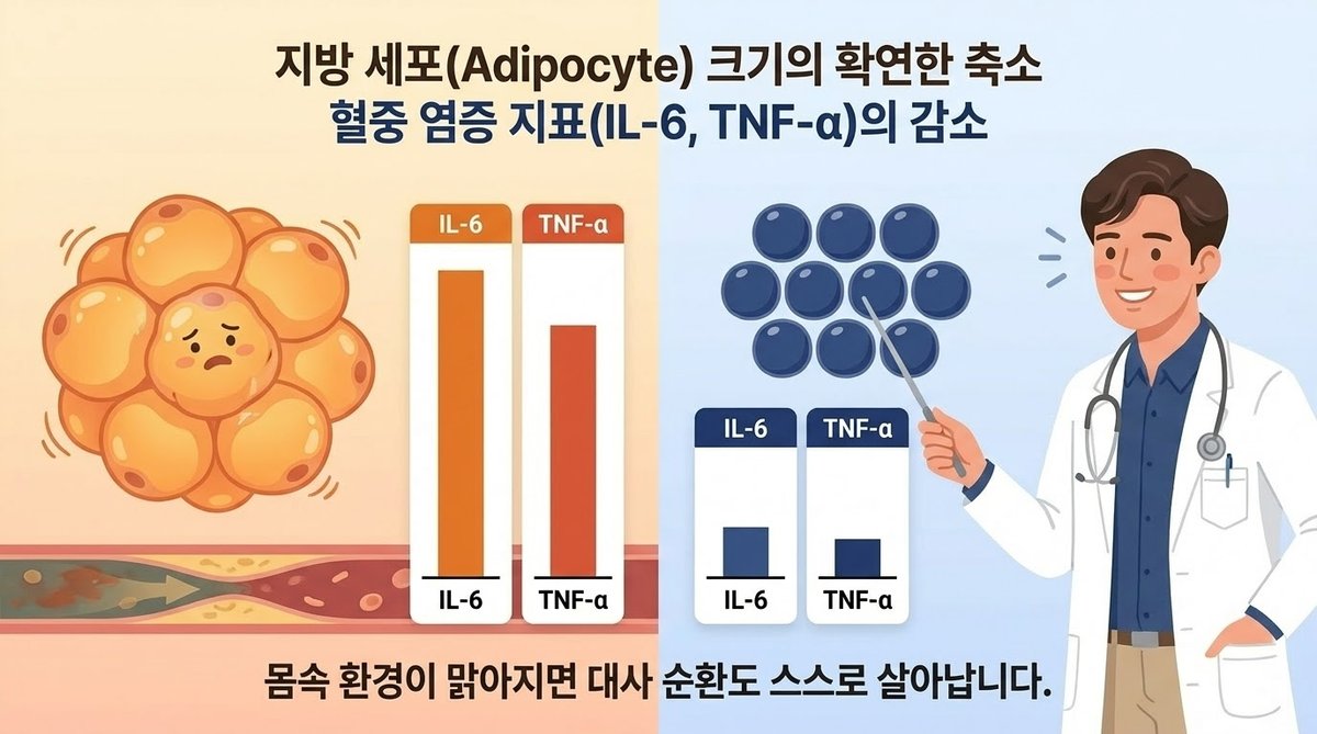 지방 세포 크기 감소 및 염증 수치 저하 데이터
