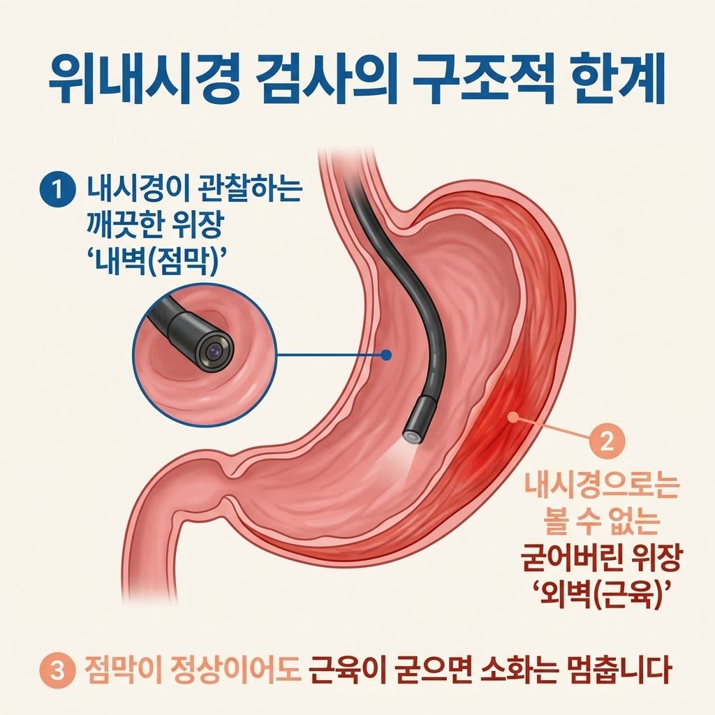 위내시경 한계 위장 점막 외벽 근육층 기능성 소화불량 인포그래픽