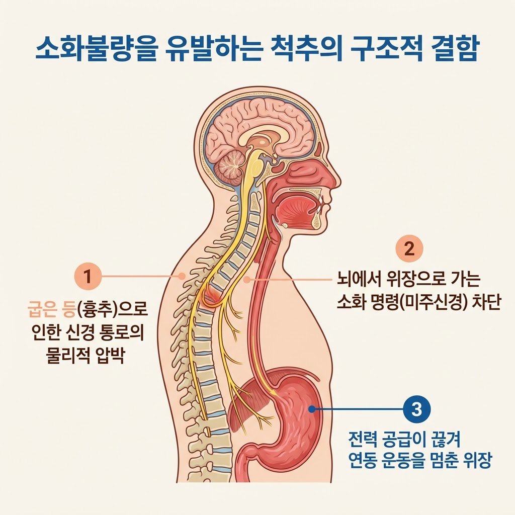 소화불량 등통증 원인 흉추 미주신경 압박 자율신경실조증 해부학