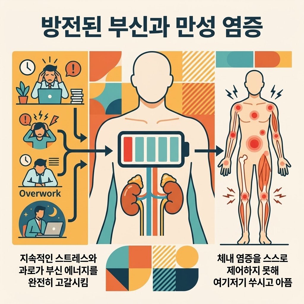 부신피로증후군 만성피로 코르티솔 고갈 염증 조절 실패