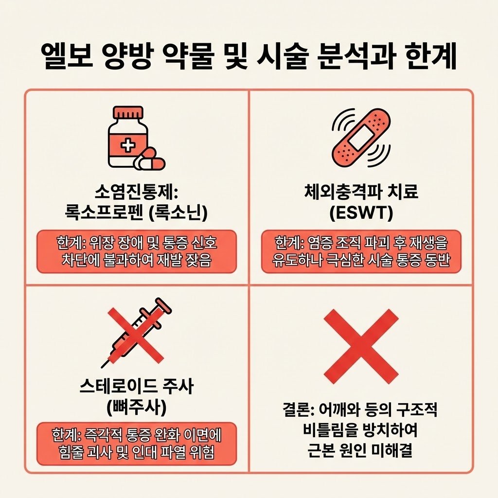 엘보 통증 양방 치료 부작용 한계 이미지