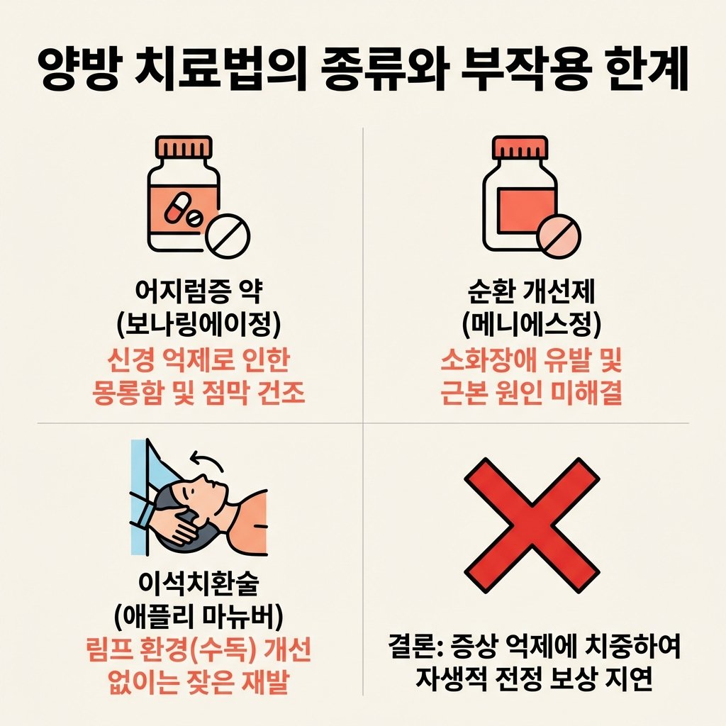 어지럼증 약 부작용 보나링에이정 메니에스정 이석치환술 한계