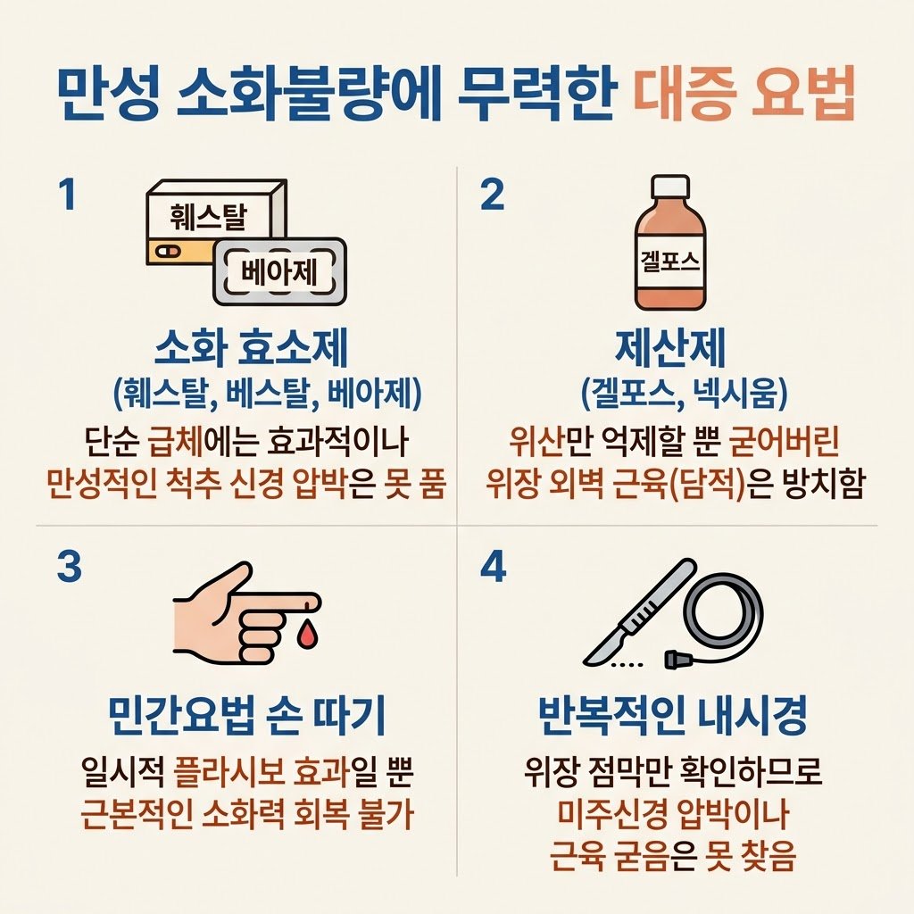 소화제 훼스탈 베아제 겔포스 제산제 한계 부작용 손따기 미신