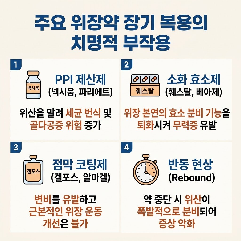 넥시움 훼스탈 겔포스 부작용 위장 무력증 한계 정리