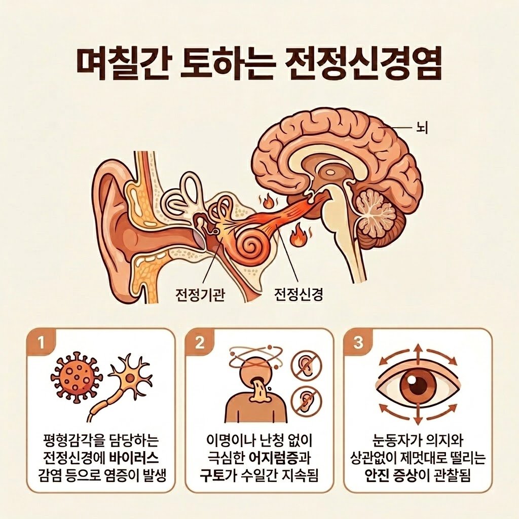 전정신경염 증상 원인 바이러스 감염 어지럼증 안진 구토