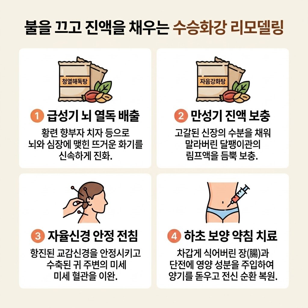 이명 한의원 치료 청열해독탕 자음강화탕 수승화강 전침 약침치료