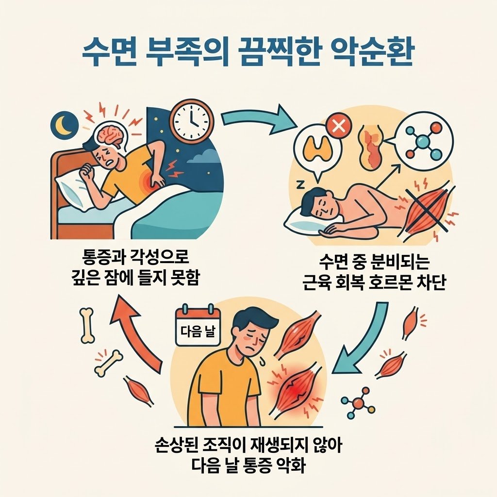 전신통증 수면부족 악순환 불면증 근육 회복 호르몬