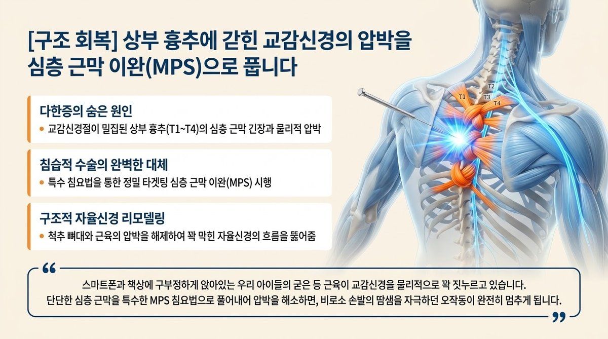 수족다한증 흉추 교감신경절 압박 해소 심층 근막 MPS 침요법