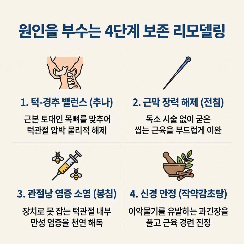 턱관절 한의원 보존치료 추나 전침 봉침 작약감초탕 구조복원