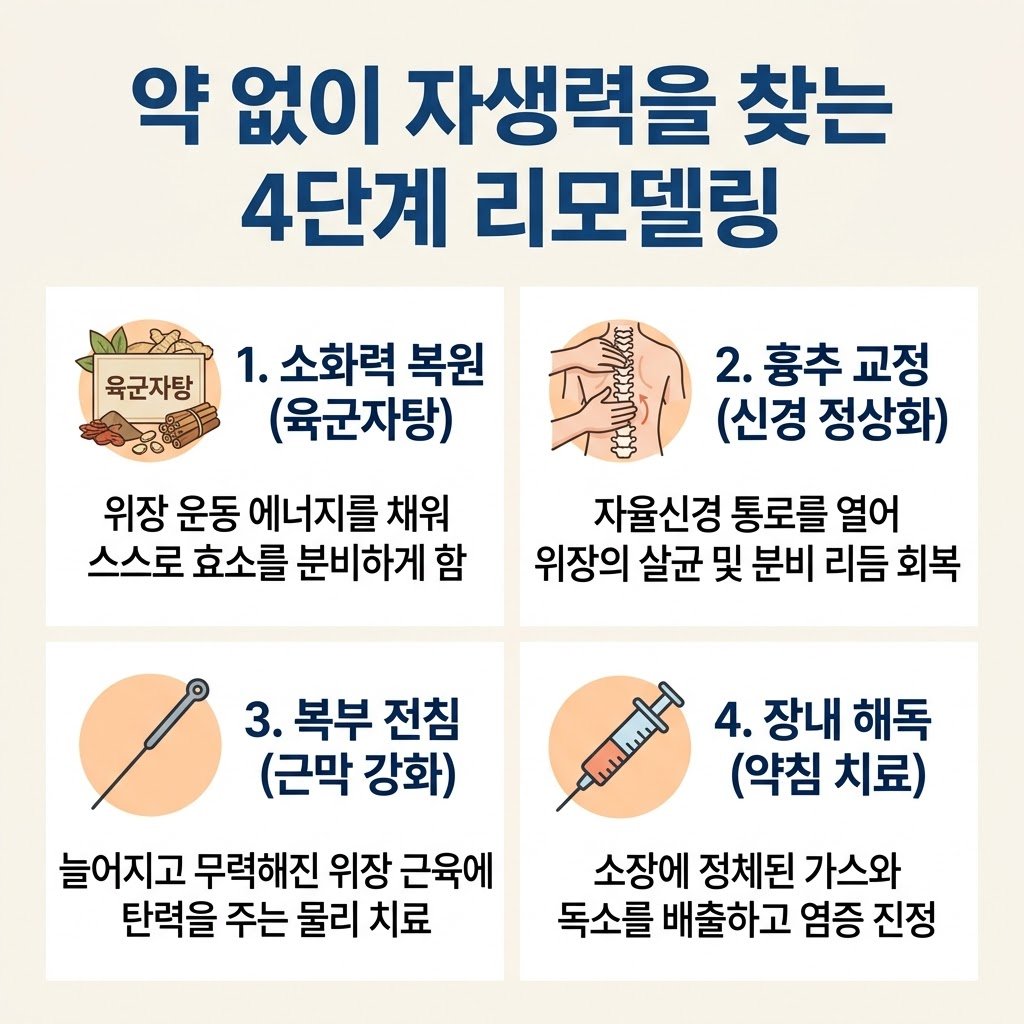 위장관 면역 회복 한의원 치료 육군자탕 흉추추나 복부전침 약침