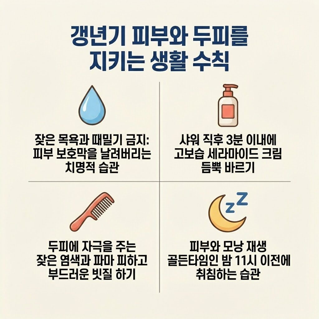갱년기 피부 건조 여성 탈모 예방 보습 크림 수면
