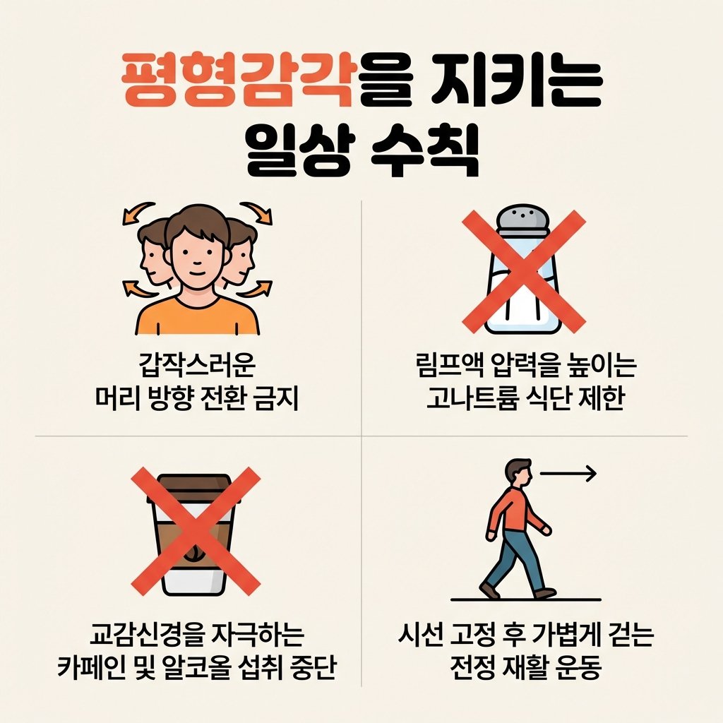 이석증 메니에르병 예방 저염식 카페인 제한 전정재활운동