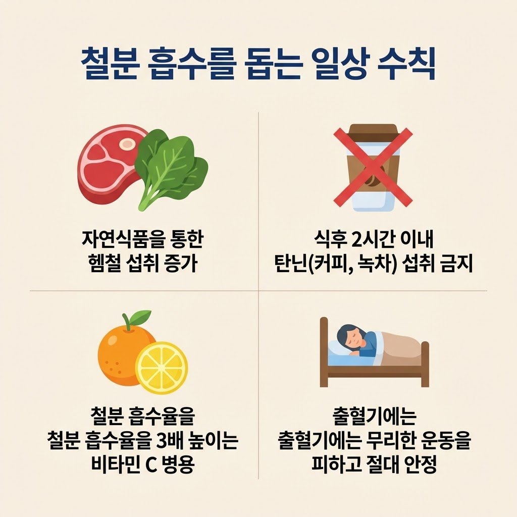 철분 흡수 비타민C 탄닌 커피 금지 빈혈 식단