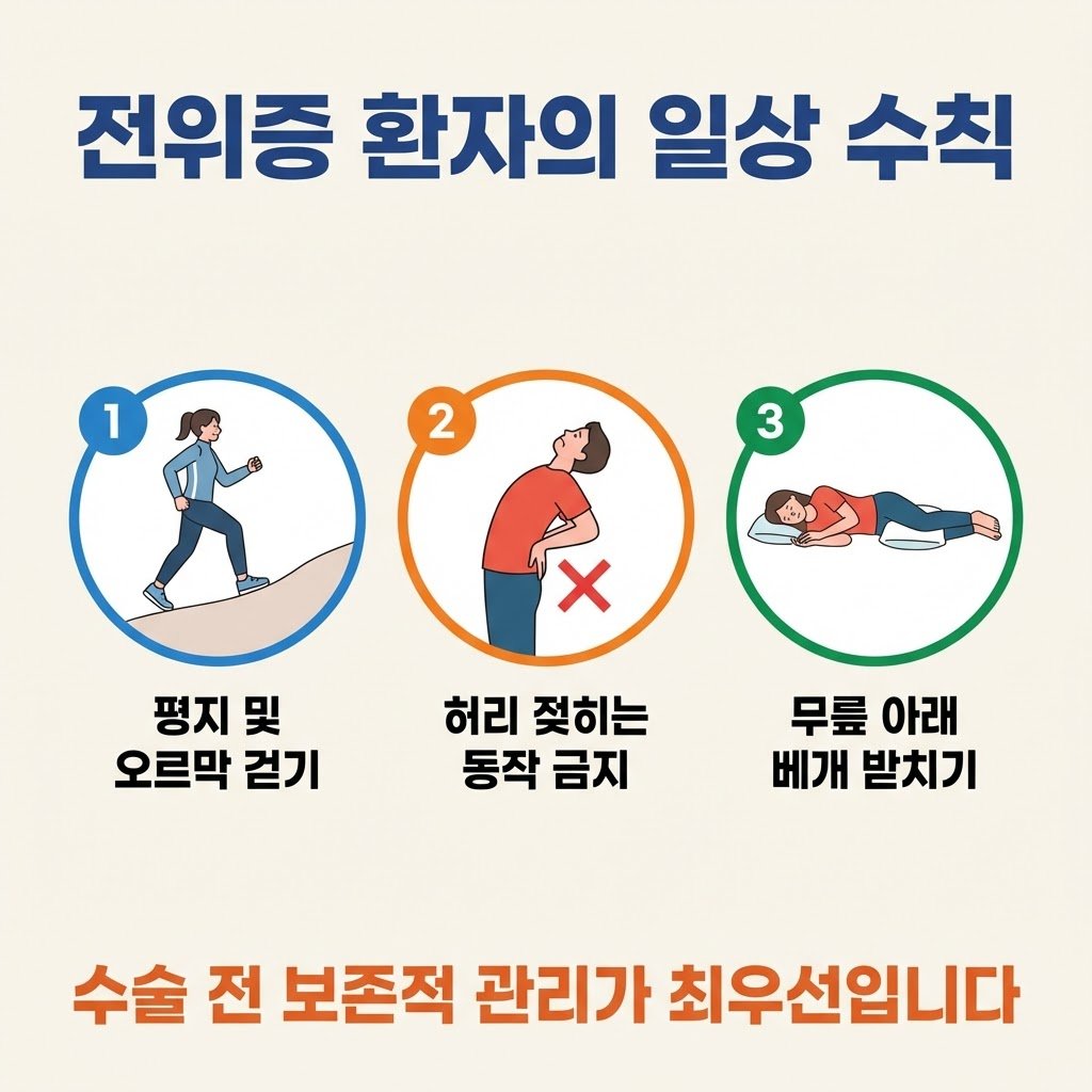 오르막 걷기 허리 젖히기 금지 수면 자세