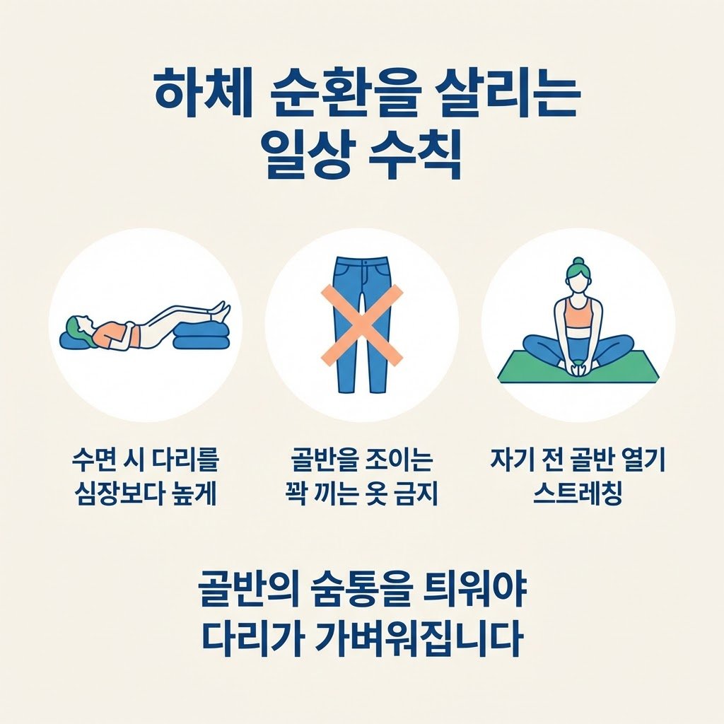 하체 순환 수면 자세 다리 올리기 골반 스트레칭